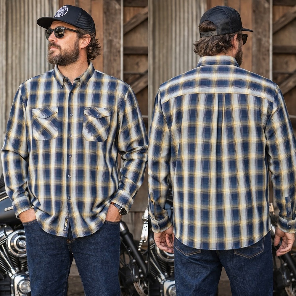 Dixxon‎ Flannel Co Cycle Gear 50th Anniversary Plaid Shirt Mens 3X Blue Yellow